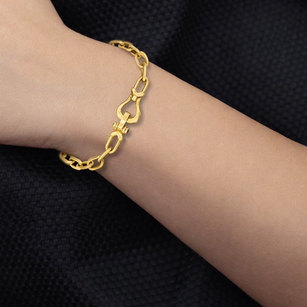Italian Gold Horseshoe Clasp Paperclip Link Bracelet – 14K Gold-Plated Silver - Picture 6 of 6